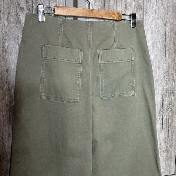 Spanx Women Wide Leg Pants Size L Green Color Flat Front Cropped Pockets Pull On - Picture 4 of 6